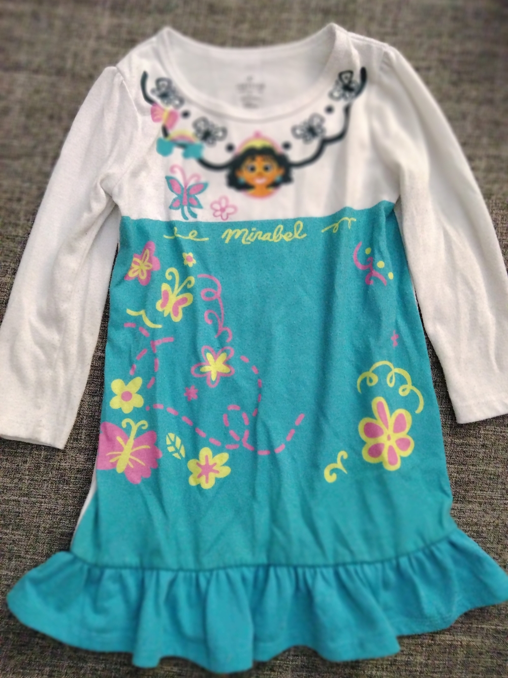 Girls' Blue Floral Nightgown with White Sleeves